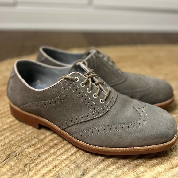 JOHNSTON & MURPHY Sheepskin Suede Flex System Gray Oxfords Wingtip Size 10 - Picture 1 of 11